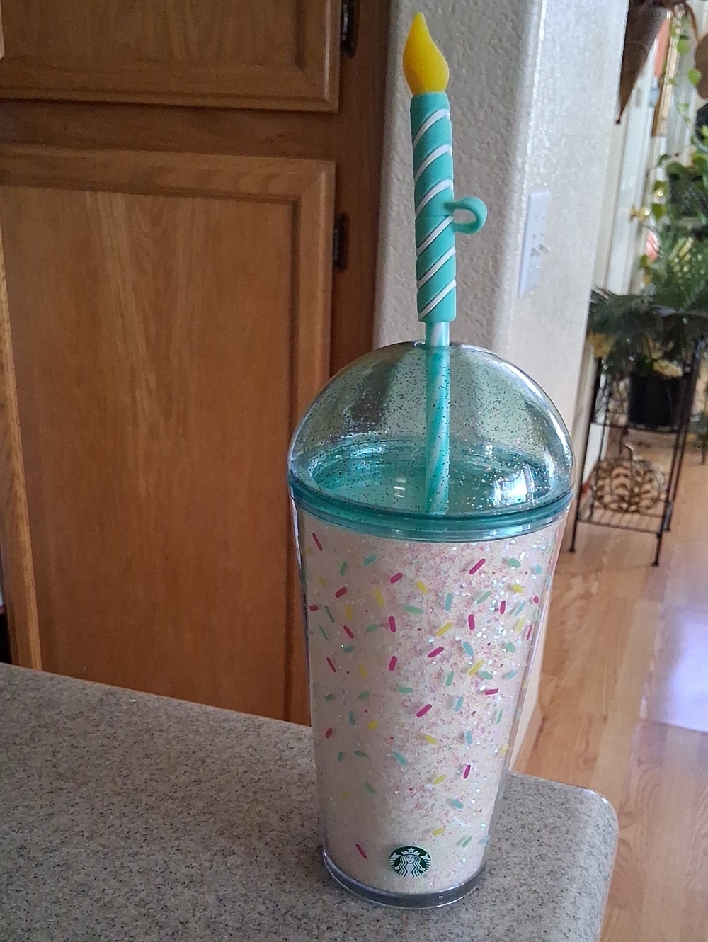 Starbucks Birthday Turquoise Glitter Dome Tumbler with Candle Straw